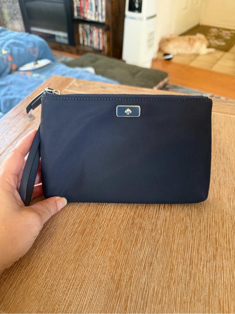 kate spade Navy Nylon Wristlet Pouch with Spade Logo